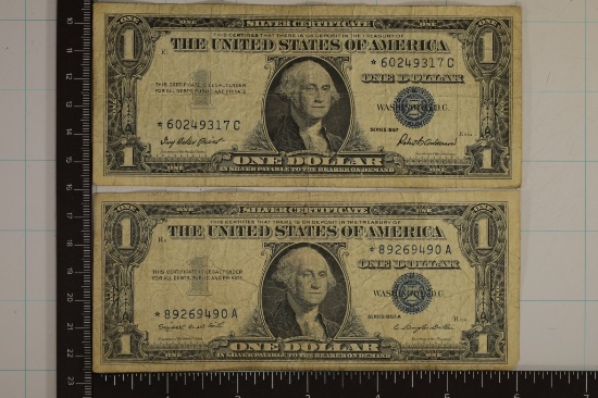 1957 & 1957-A US $1 SILVER CERT, STAR NOTES, BLUE