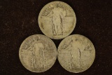 3 NO DATE SILVER STANDING LIBERTY QUARTERS