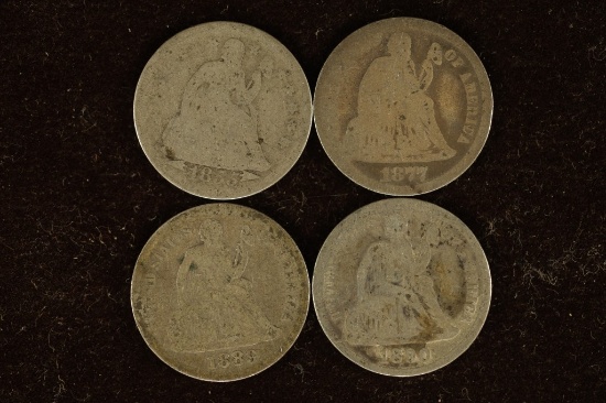 1855,1877, 1889 & 1890 SILVER SEATED LIBERTY DIMES