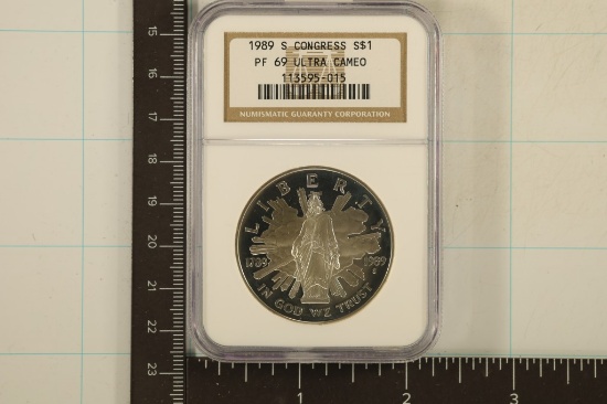 1989-S CONGRESS SILVER DOLLAR NGC PF69 ULTRA CAMEO