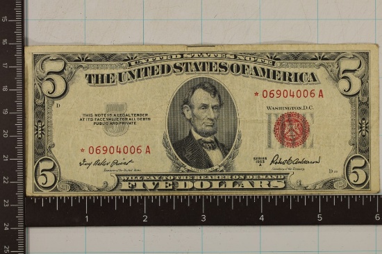 1953-A US $5 RED SEAL STAR NOTE