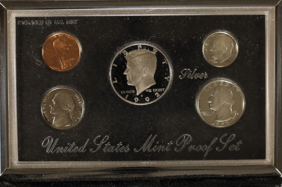1992 US SILVER PREMIER PROOF SET (WITH BOX) AND