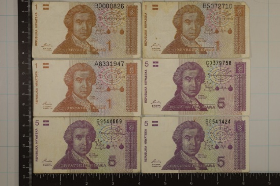6-1991 RUPUBLIC HRVATSKA BILLS: 3-1 DINAR & 3-5
