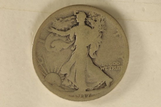 1917-D SILVER WALKING LIBERTY HALF DOLLAR. REVERSE