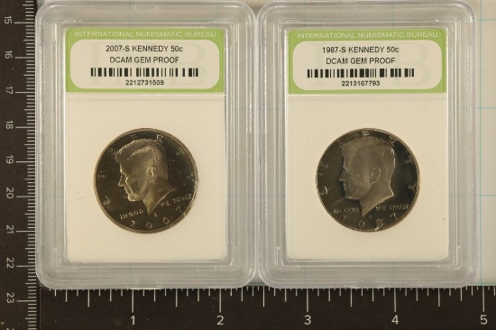 2 PROOF KENNEDY HALF DOLLARS: 1987-S & 2007-S