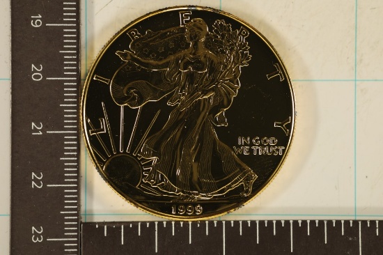 GOLD ELECTROPLATED 1999 AMERICAN SILVER EAGLE. UNC