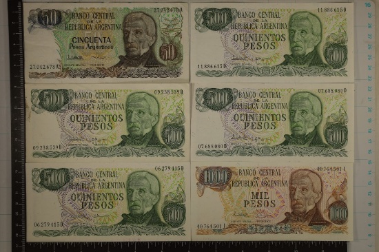 6-ARGENTINA COLORIZED BILLS: 1-50 PESO, 4-500 PESO