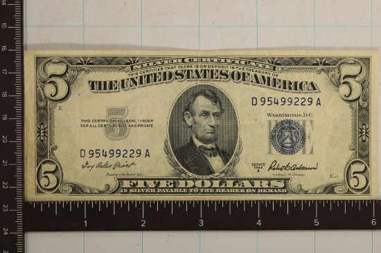 1953-A US $5 SILVER CERTIFICATE BLUE SEAL