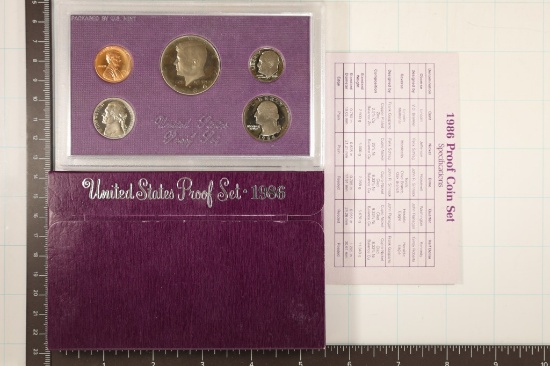 1986 US PROOF SET (WITH BOX) AND CERTIFICATE