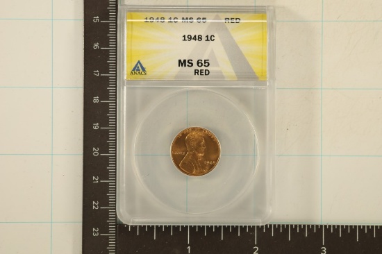 1948 LINCOLN WHEAT CENT ANACS MS65 RED