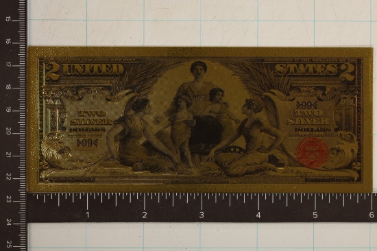 GOLD FOIL REPLICA OF A 1886 $2 EDUCATIONAL US NOTE