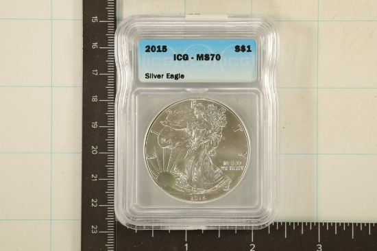 2015 AMERICAN SILVER EAGLE ICG MS70 1 OZ. SILVER