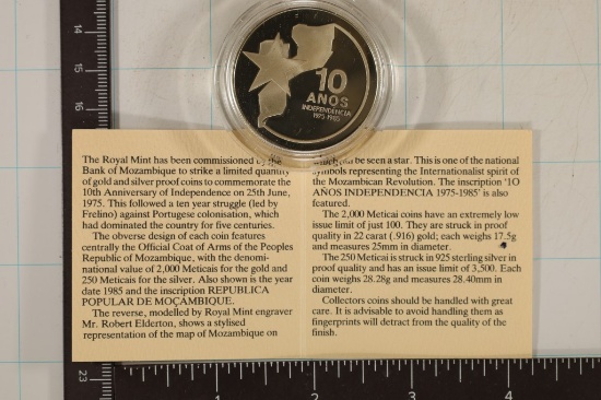 1985 STERLING SILVER MOZAMBIQUE PF 250 METICAIS