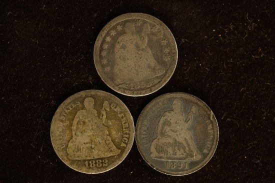 1853, 1882 &1891 SILVER SEATED LIBERTY DIMES