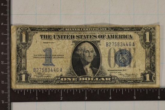 1934 US $1 SILVER CERT "FUNNY BACK" BLUE SEAL