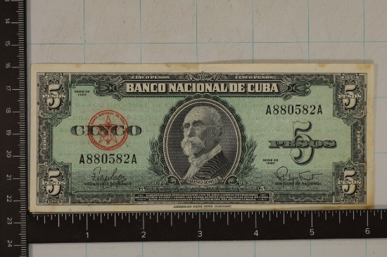 1960 CUBA 5 PESO BILL