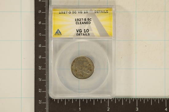 1927-S BUFFALO NICKEL ANACS VERY GOOD 10 DETAILS