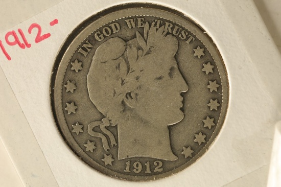 1912 -VERY GOOD SILVER BARBER HALF DOLLAR
