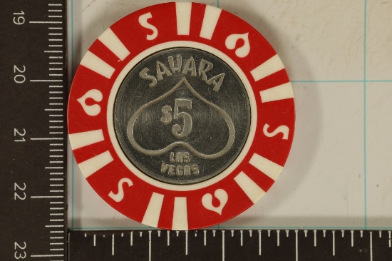 $5 SAHARA CASINO CHIP. LAS VEGAS, NEVADA. WITH