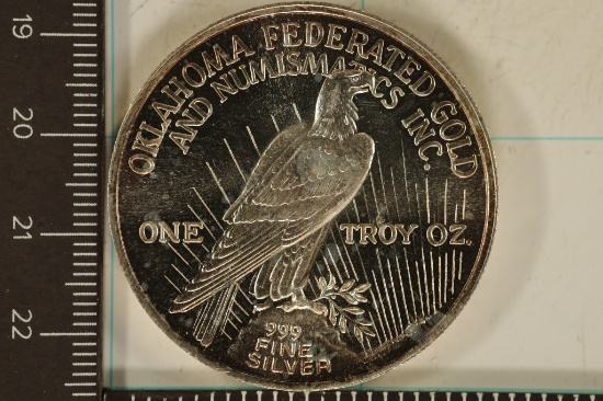1 TROY OZ .999 FINE SILVER ROUND.  PEACE DOLLAR