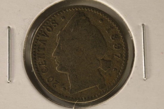 1897 DOMINICAN REPUBLIC SILVER 20 CENTAVOS .0563