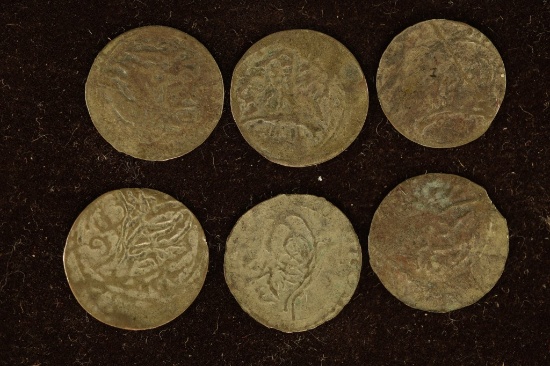 6-SILVER DIME SIZED OTTOMAN EMPIRE PARA COINS: