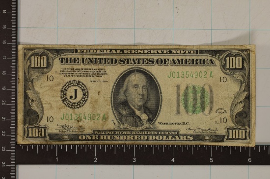 1934 US $100 FRN, GREEN SEAL