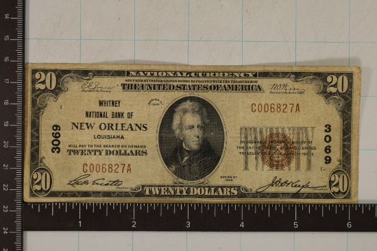 1929 US $20 NATIONAL CURRENCY, BROWN SEAL.