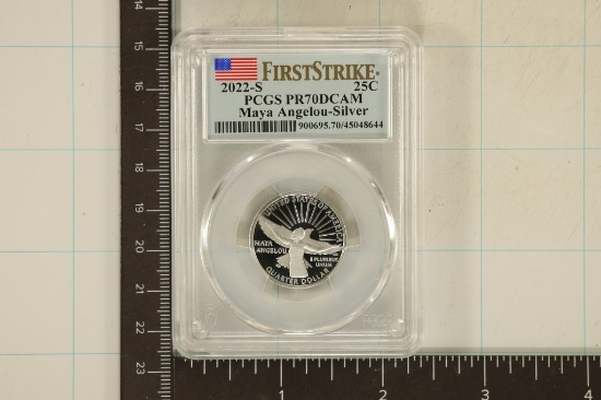 2022-S SILVER MAYA ANGELOU QUARTER PCGS PR70