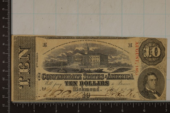 1863 CONFEDERATE STATE OF AMERICA $10 RICHMOND