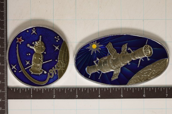2 RUSSIAN COLORIZED ORBITAL SPACE MEDALS CIRCA