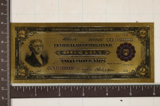 GOLD FOIL REPLICA OF US 1914 $2 FRN CRISP UNC