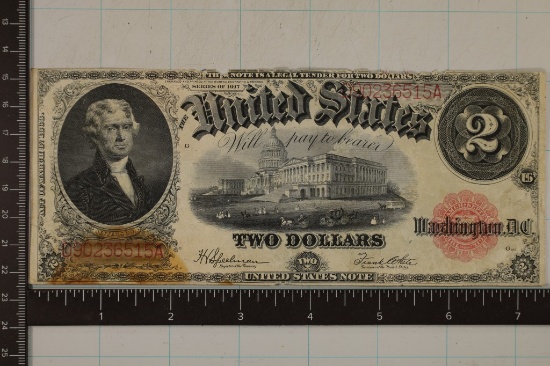 SERIES 1917 US $2 RED SEAL "HORSE BLANKET" BILL
