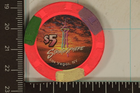$5 STRATOSHERE CASINO CHIP. LAS VEGAS, NEVADA