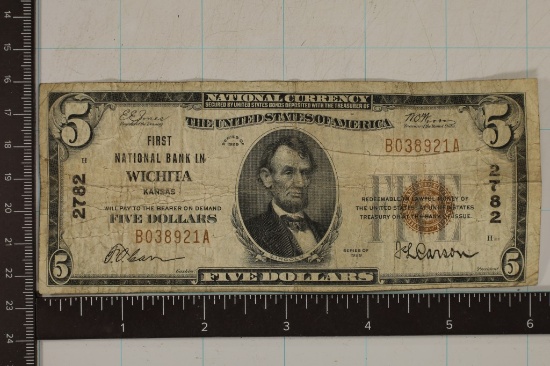 1929 TYPE I US $5 NATIONAL CURRENCY, BROWN SEAL.