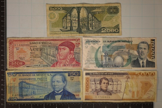 5 MEXICO BILLS:1976 - 50 PESO, 1976-20 PESO, 1987-