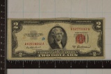 1953-A US $2 RED SEAL NOTE INK STAIN LEFT OF BUST