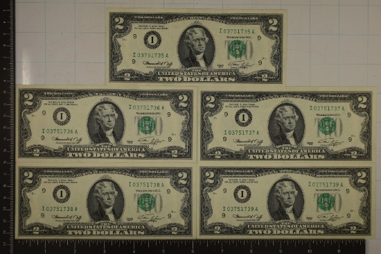 5-1976 US $2 CRISP UNC FRN'S GREEN SEALS WITH