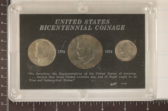 1976 BICENTENNIAL 3 COIN SET IN HARD PLASTIC CASE