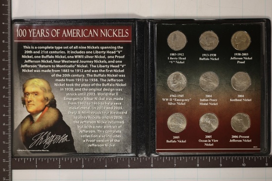 100 YEARS OF AMERICAN NICKELS SET FEATURING: