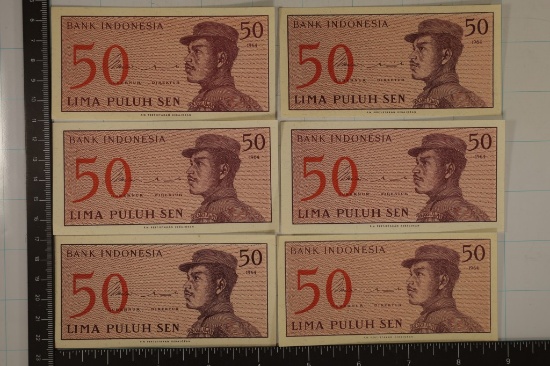 6-1964 INDONESIA 50 SEN BILLS CRISP UNC
