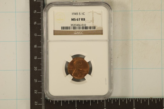 1945-S LINCOLN WHEAT CENT NGC MS67RB