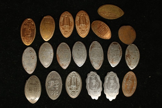 20 ELONGATED US & FOREIGN COINS: 1 WHEAT CENT,
