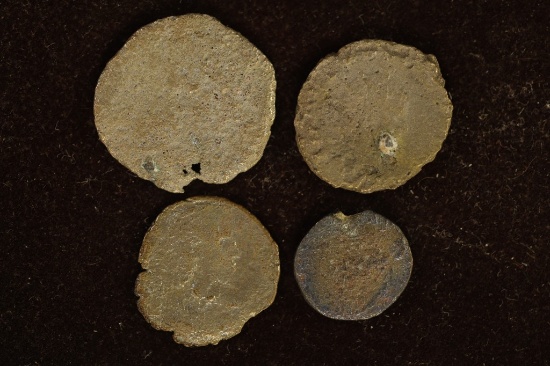 4-ANCIENT COINS  IN SMALL PLASTIC FLIPS