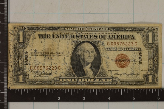 1935-A US $1 SHORT SNORTER HAWAIIAN OVERPRINT