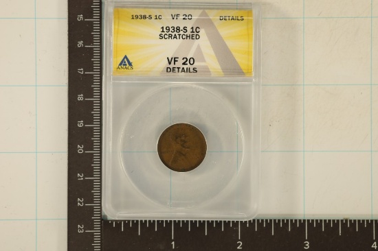 1938-S LINCOLN WHEAT CENT ANACS VF 20 DETAILS