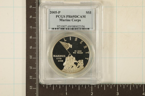 2005-P US MARINE CORP SILVER DOLLAR PCGS PR69 DCAM