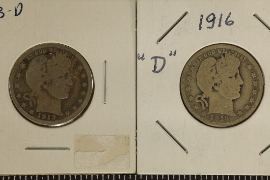 1913-D & 1916-D SILVER BARBER QUARTERS