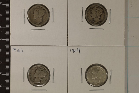 1918, 28, 35 & 1944 SILVER MERCURY DIMES. 1944 IS