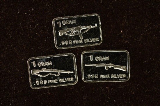 3-1 GRAM .999 FINE SILVER PROOF BARS. RIFLE THEMED